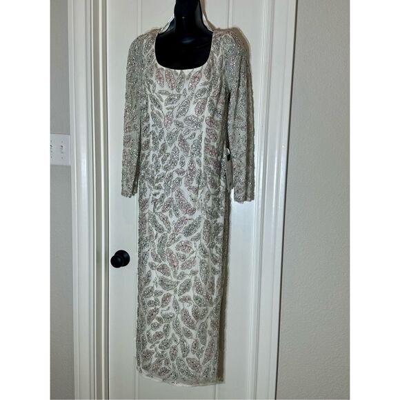 Mac Duggal NWT size 10 ivory floral beaded dress style 5424 - Picture 2 of 13